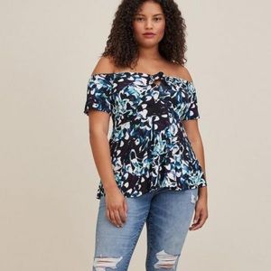 Torrid Babydoll Super Soft Tie-Front Off-Shoulder Top, sz 5X